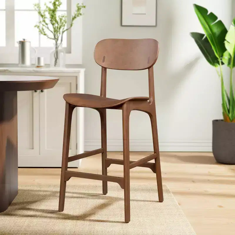Tabouret de bar en bois, assise carrée, dossier mi-hauteur, hauteur d'assise de 76 cm, capacité de 181 kg