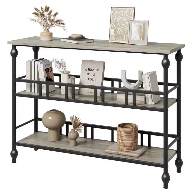 Garvee Console Table, 3-Tier Sofa Tables Narrow Entryway Table with Storage, 43 Behind Couch Table Industrial Hallway Table, Rustic Gray