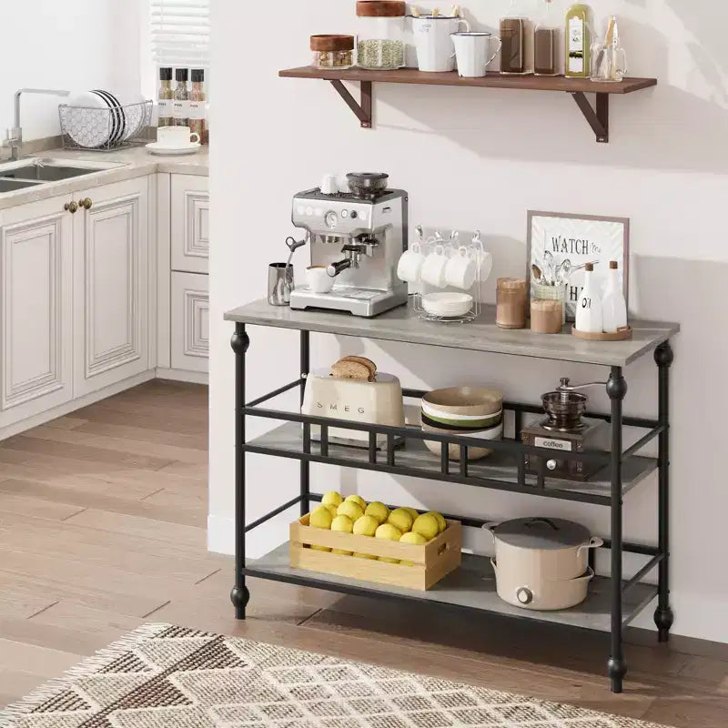 Console étroite industrielle à 3 niveaux de 43", table d'entrée/derrière canapé, gris rustique