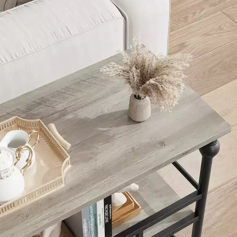 Console étroite industrielle à 3 niveaux de 43", table d'entrée/derrière canapé, gris rustique
