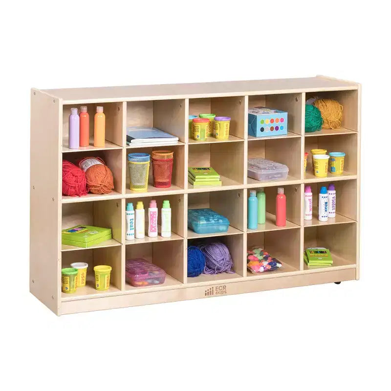 20-Cubby Mobile Tray Storage Cabinet 4x5 for Classroom or Playroom