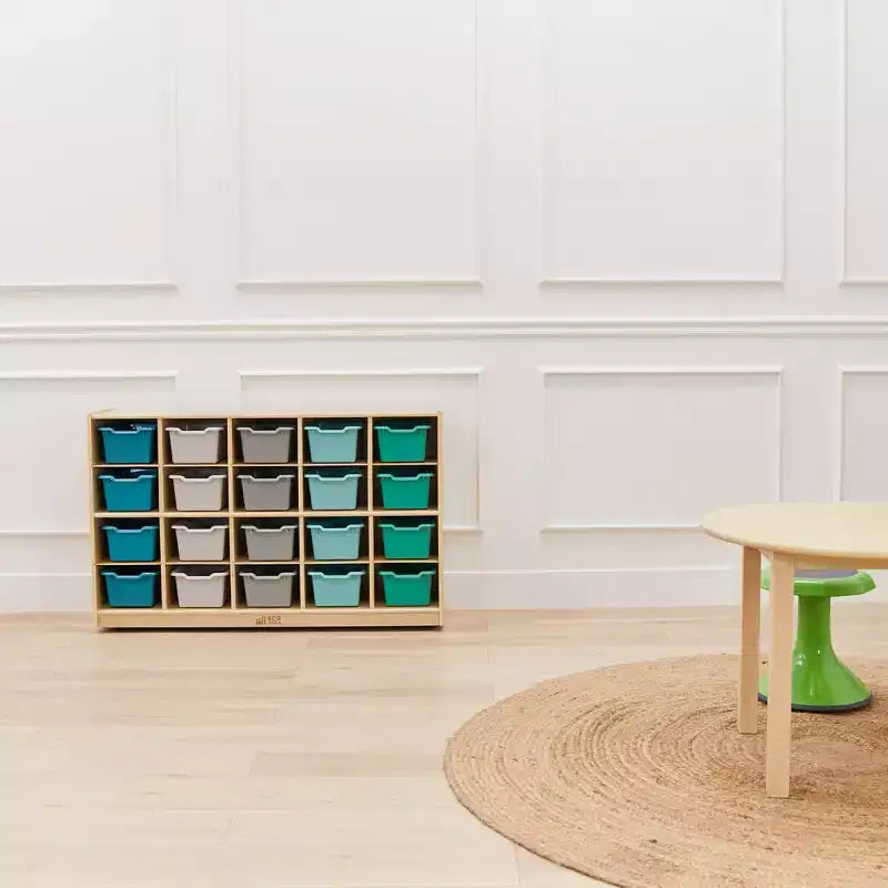 Meuble de rangement mobile à 20 casiers (4x5) pour salle de classe ou salle de jeux