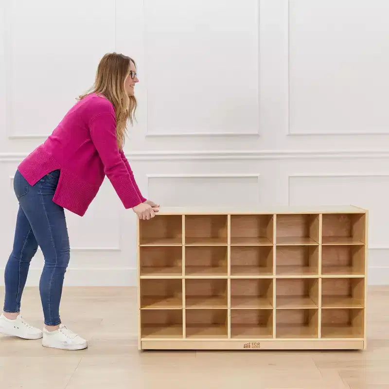 Meuble de rangement mobile à 20 casiers (4x5) pour salle de classe ou salle de jeux