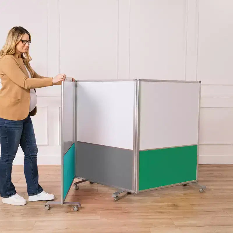 Séparateur de pièce mobile à 3 panneaux, tableau effaçable à sec et flanelle, avec roulettes verrouillables