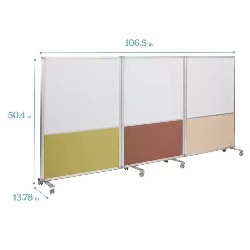 Séparateur de pièce mobile à 3 panneaux, tableau effaçable à sec et flanelle, avec roulettes verrouillables