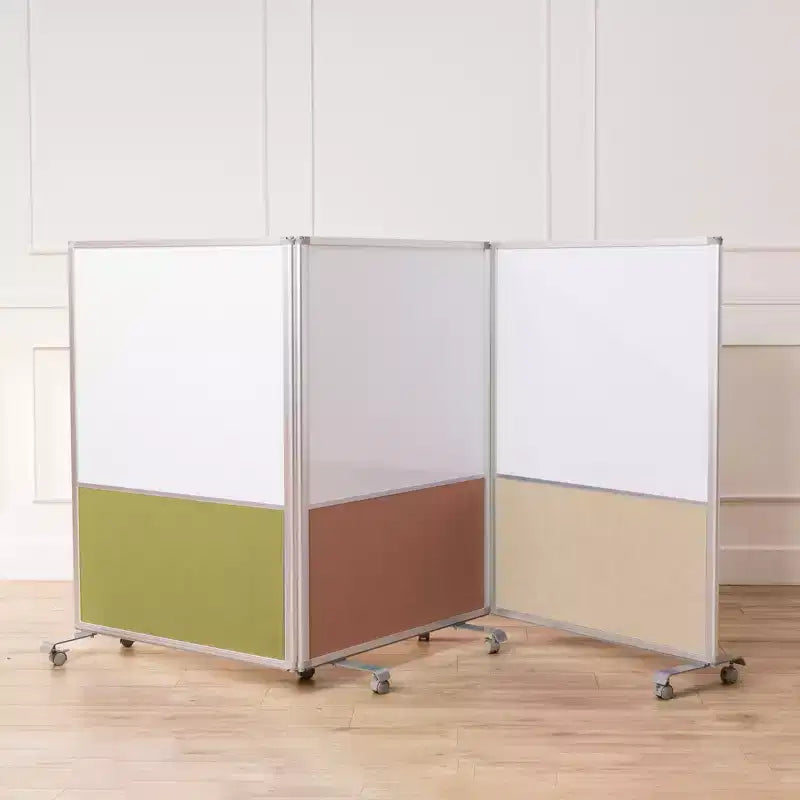Séparateur de pièce mobile à 3 panneaux, tableau effaçable à sec et flanelle, avec roulettes verrouillables
