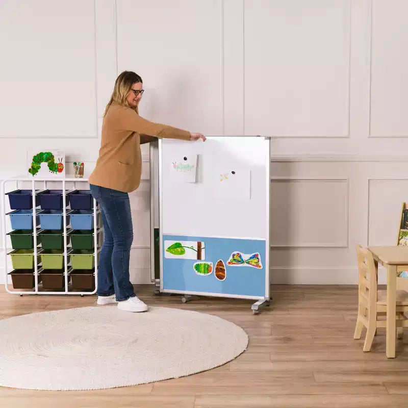 Séparateur de pièce mobile à 3 panneaux, tableau effaçable à sec et flanelle, avec roulettes verrouillables