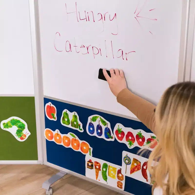 Séparateur de pièce mobile à 3 panneaux, tableau effaçable à sec et flanelle, avec roulettes verrouillables