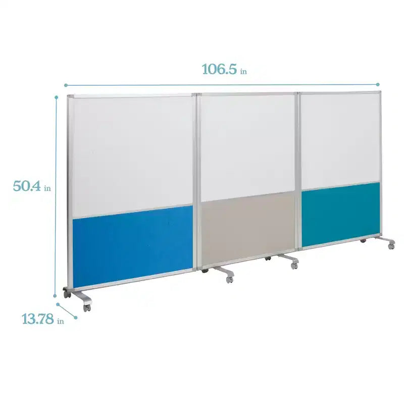 Séparateur de pièce mobile à 3 panneaux, tableau effaçable à sec et flanelle, avec roulettes verrouillables