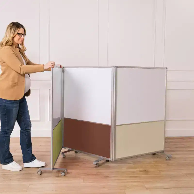 Séparateur de pièce mobile à 3 panneaux, tableau effaçable à sec et flanelle, avec roulettes verrouillables