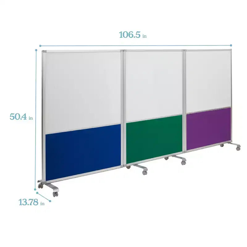 Séparateur de pièce mobile à 3 panneaux, tableau effaçable à sec et flanelle, avec roulettes verrouillables