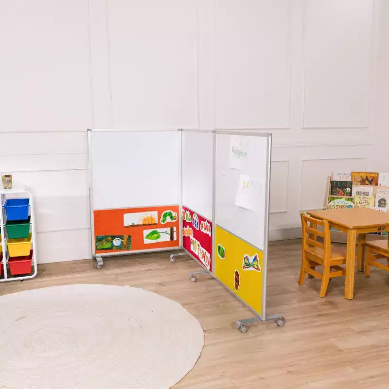 Séparateur de pièce mobile à 3 panneaux, tableau effaçable à sec et flanelle, avec roulettes verrouillables