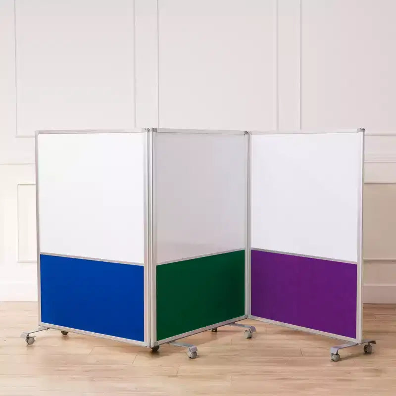Séparateur de pièce mobile à 3 panneaux, tableau effaçable à sec et flanelle, avec roulettes verrouillables