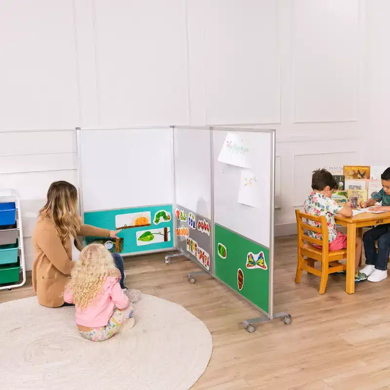 3-Panel Mobile Dry-Erase & Flannel Split Room Divider with Locking Casters