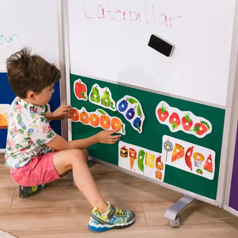 Séparateur de pièce mobile à 3 panneaux, tableau effaçable à sec et flanelle, avec roulettes verrouillables