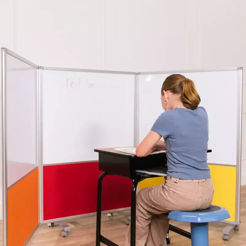 Séparateur de pièce mobile à 3 panneaux, tableau effaçable à sec et flanelle, avec roulettes verrouillables