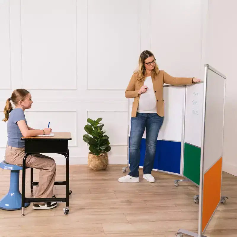 Séparateur de pièce mobile à 3 panneaux, tableau effaçable à sec et flanelle, avec roulettes verrouillables