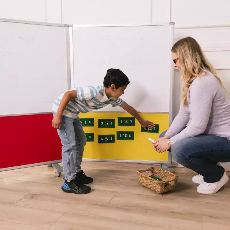 Séparateur de pièce mobile à 3 panneaux, tableau effaçable à sec et flanelle, avec roulettes verrouillables