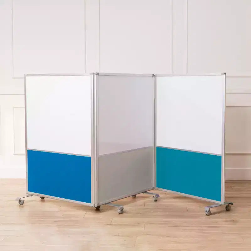 3-Panel Mobile Dry-Erase & Flannel Split Room Divider with Locking Casters