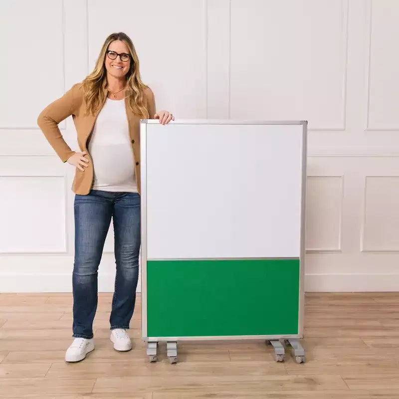 Séparateur de pièce mobile à 3 panneaux, tableau effaçable à sec et flanelle, avec roulettes verrouillables