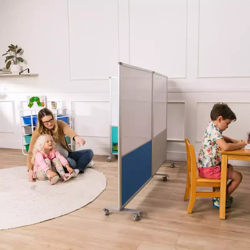 Séparateur de pièce mobile à 3 panneaux, tableau effaçable à sec et flanelle, avec roulettes verrouillables