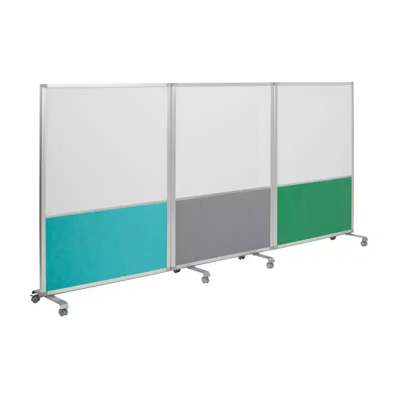 ECR4Kids Mobile Dry-Erase and Flannel Split Room Divider, 3-Panel, School Supplies