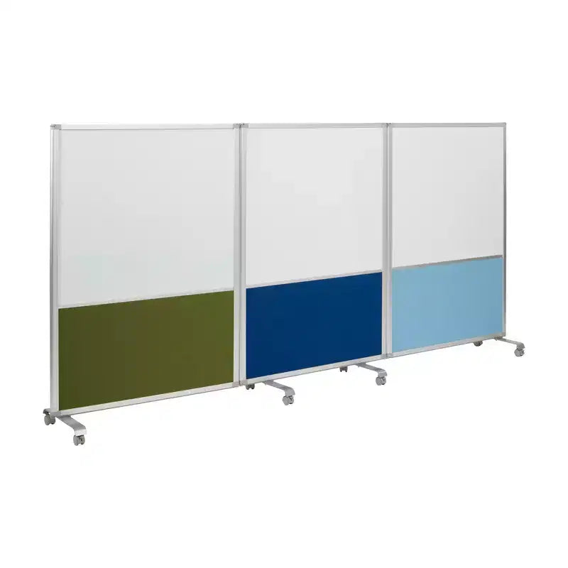 3-Panel Mobile Dry-Erase & Flannel Split Room Divider with Locking Casters
