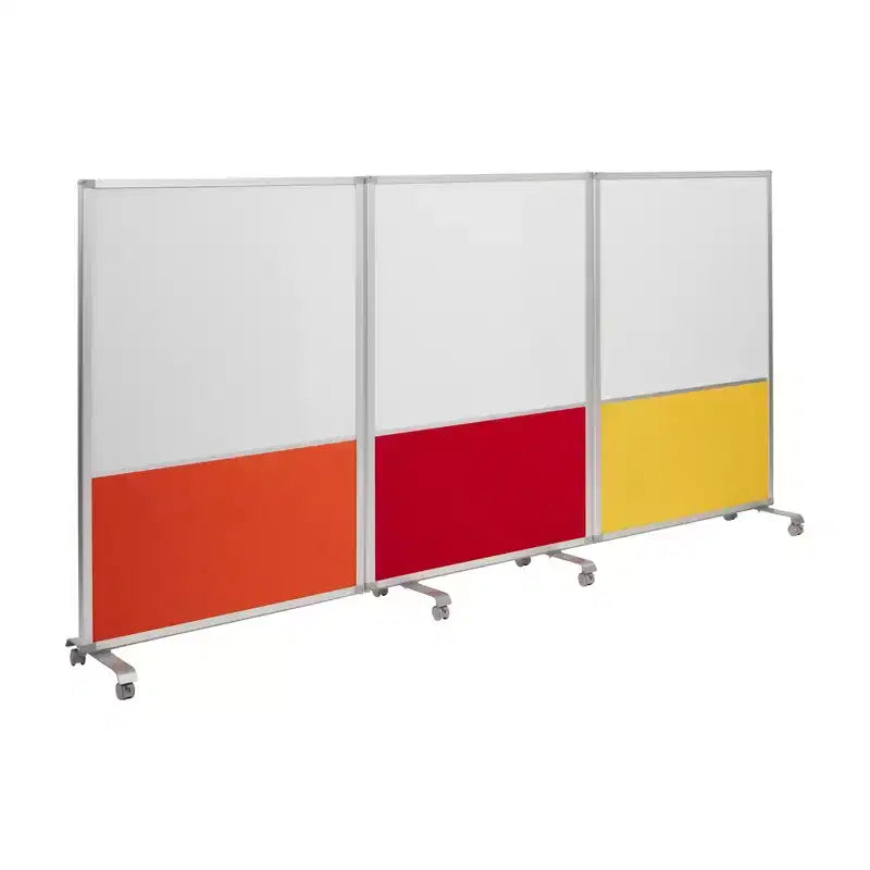 3-Panel Mobile Dry-Erase & Flannel Split Room Divider with Locking Casters