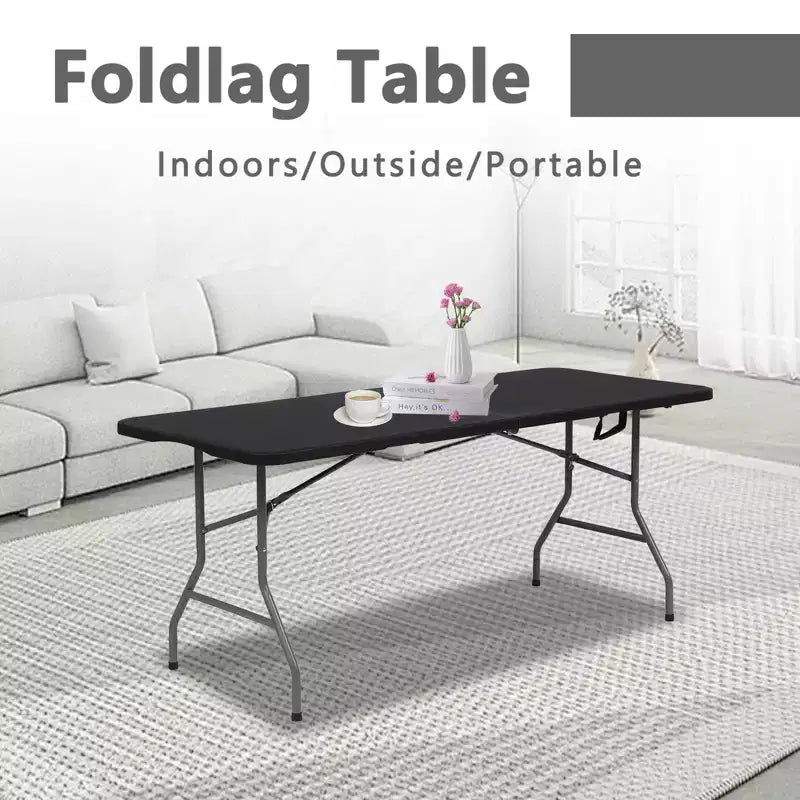 Table pliante rectangulaire portable de 1,83 m, plastique PEHD, pieds en acier, 8 places, noire