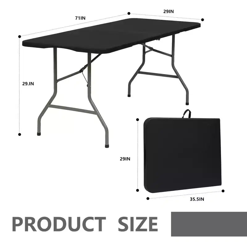 Table pliante rectangulaire portable de 1,83 m, plastique PEHD, pieds en acier, 8 places, noire