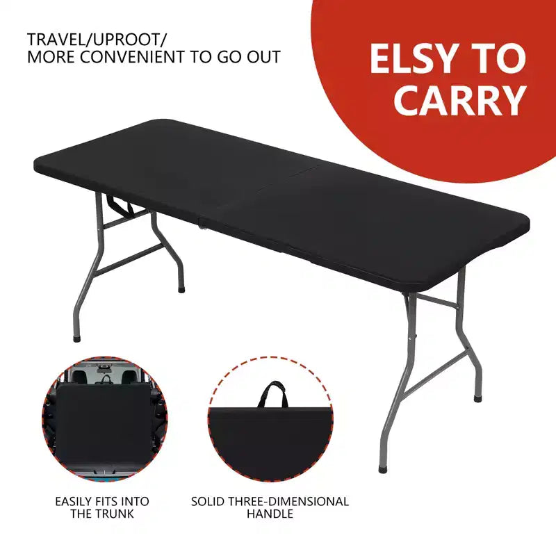 Table pliante rectangulaire portable de 1,83 m, plastique PEHD, pieds en acier, 8 places, noire