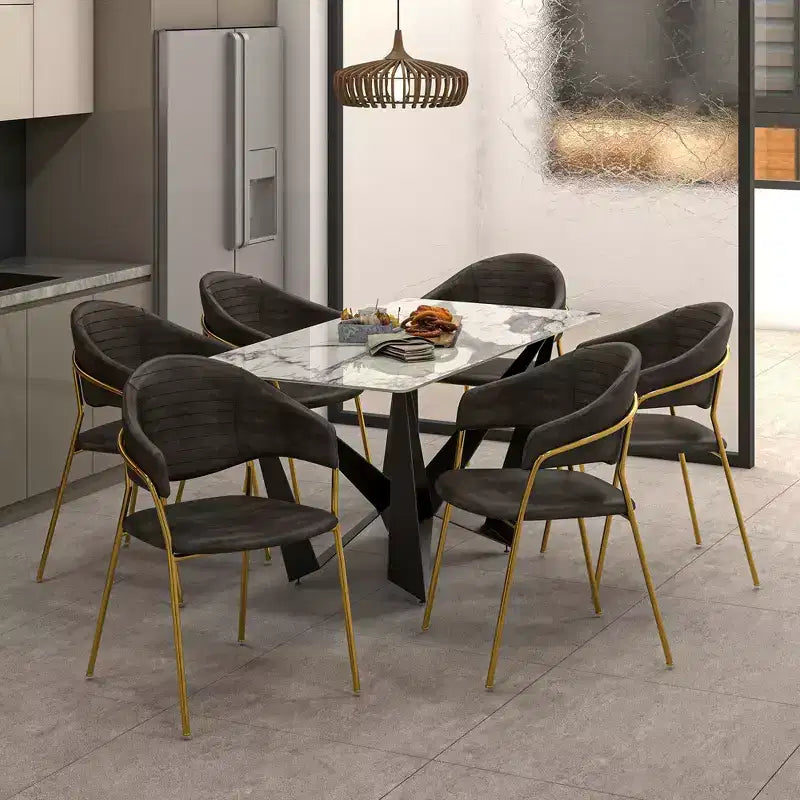 Chaise de salle à manger recouverte de cuir et de velours, assise et dossier ergonomiques rembourrés, fauteuil d'appoint avec piètement en acier inoxydable