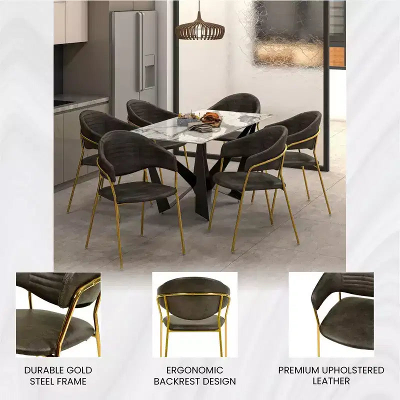 Chaise de salle à manger recouverte de cuir et de velours, assise et dossier ergonomiques rembourrés, fauteuil d'appoint avec piètement en acier inoxydable
