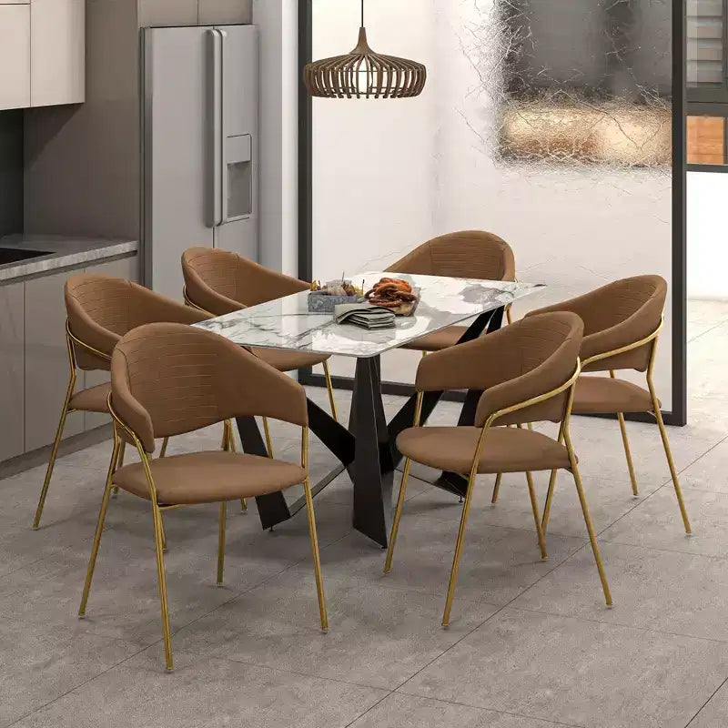 Chaise de salle à manger recouverte de cuir et de velours, assise et dossier ergonomiques rembourrés, fauteuil d'appoint avec piètement en acier inoxydable