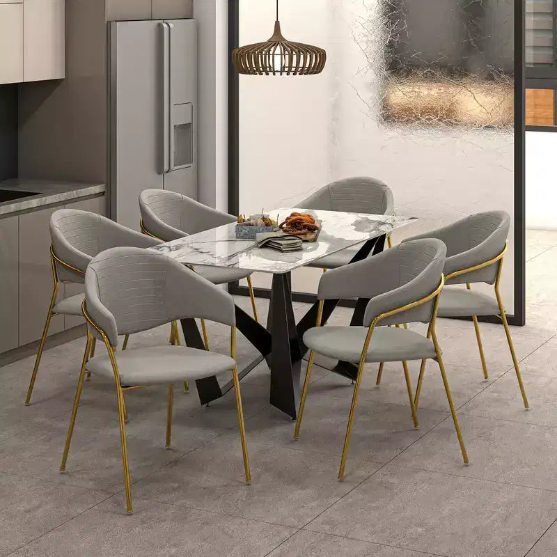 Chaise de salle à manger recouverte de cuir et de velours, assise et dossier ergonomiques rembourrés, fauteuil d'appoint avec piètement en acier inoxydable