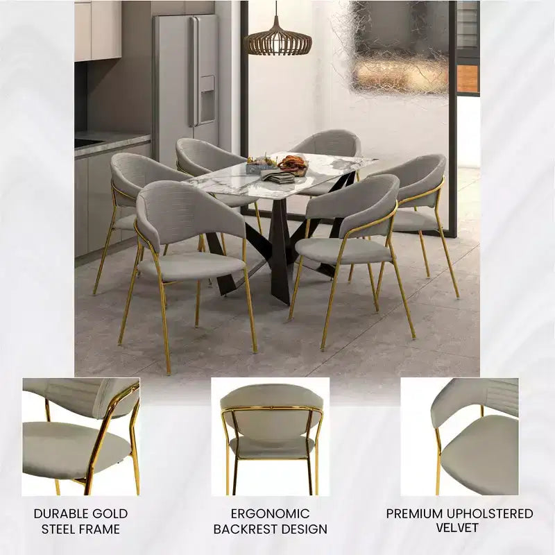 Chaise de salle à manger recouverte de cuir et de velours, assise et dossier ergonomiques rembourrés, fauteuil d'appoint avec piètement en acier inoxydable