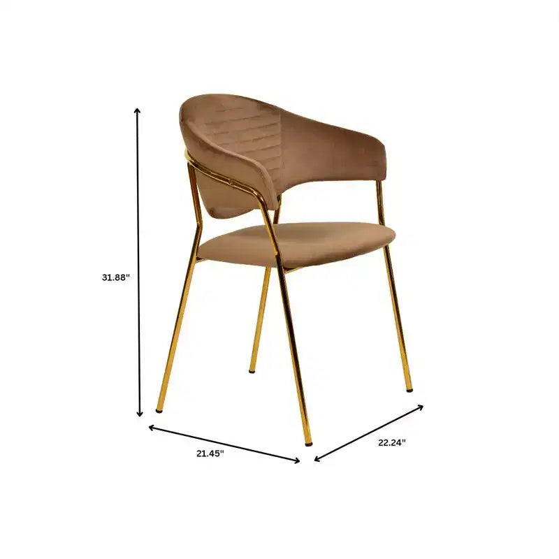 Dining Chair Upholstered in Leather & Velvet, Ergonomic Padded Seat & Back, Stainless Steel Base Accent Armchair