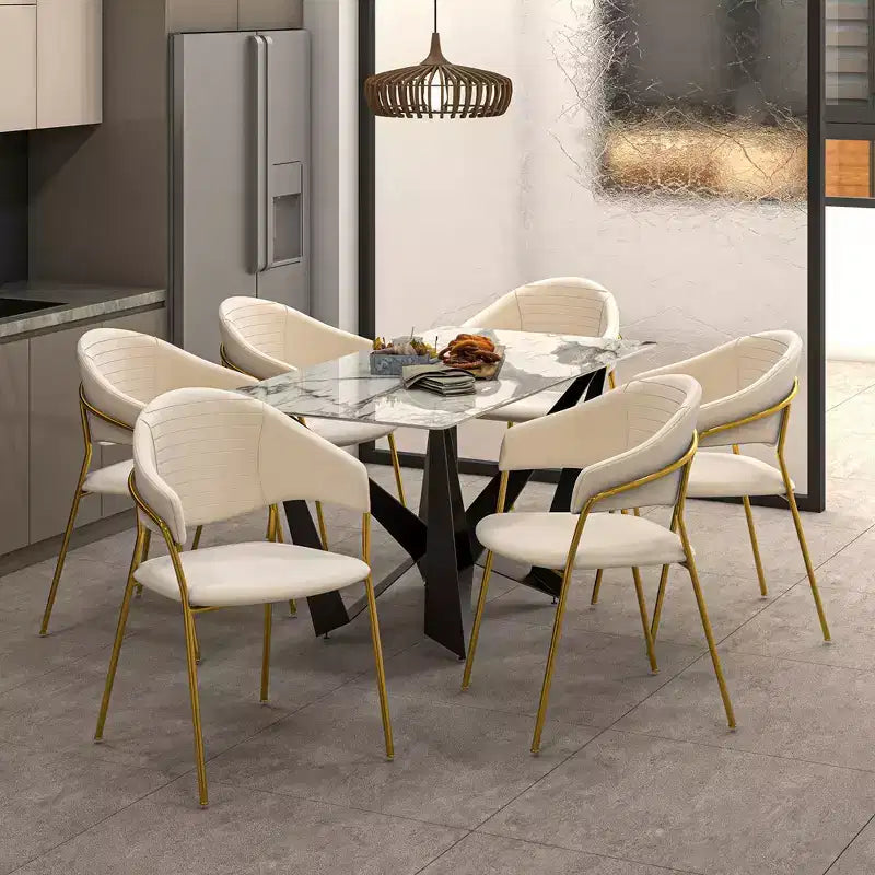 Chaise de salle à manger recouverte de cuir et de velours, assise et dossier ergonomiques rembourrés, fauteuil d'appoint avec piètement en acier inoxydable