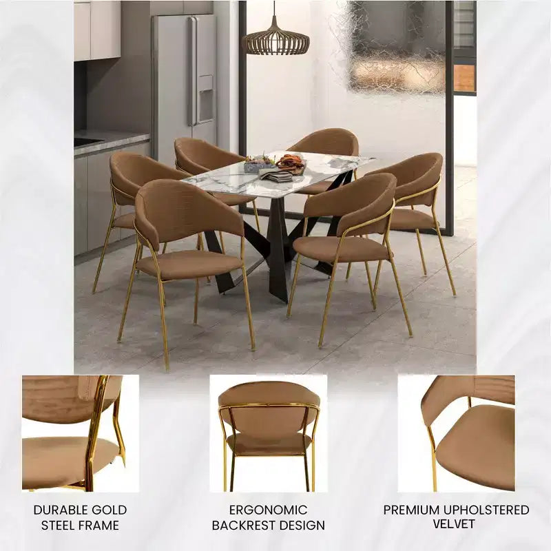 Chaise de salle à manger recouverte de cuir et de velours, assise et dossier ergonomiques rembourrés, fauteuil d'appoint avec piètement en acier inoxydable