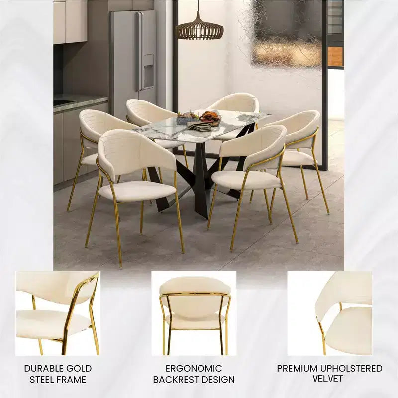 Chaise de salle à manger recouverte de cuir et de velours, assise et dossier ergonomiques rembourrés, fauteuil d'appoint avec piètement en acier inoxydable