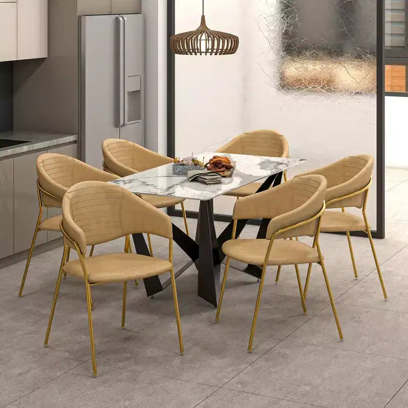 Chaise de salle à manger recouverte de cuir et de velours, assise et dossier ergonomiques rembourrés, fauteuil d'appoint avec piètement en acier inoxydable