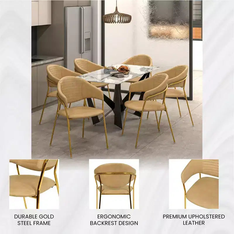 Chaise de salle à manger recouverte de cuir et de velours, assise et dossier ergonomiques rembourrés, fauteuil d'appoint avec piètement en acier inoxydable