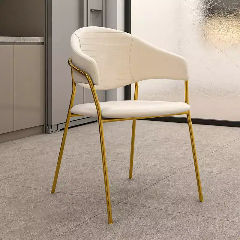 Dining Chair Upholstered in Leather & Velvet, Ergonomic Padded Seat & Back, Stainless Steel Base Accent Armchair