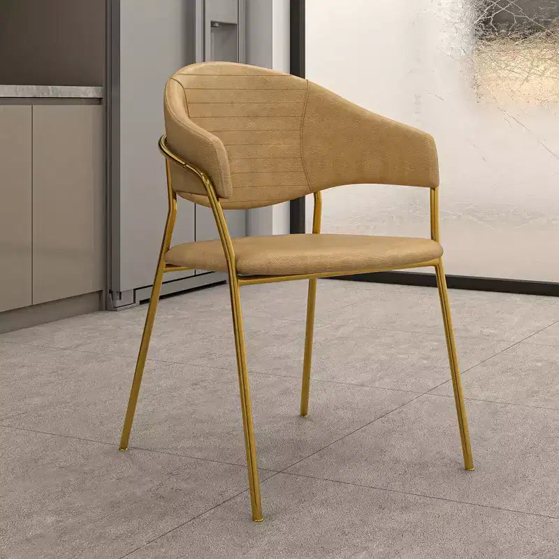 Dining Chair Upholstered in Leather & Velvet, Ergonomic Padded Seat & Back, Stainless Steel Base Accent Armchair