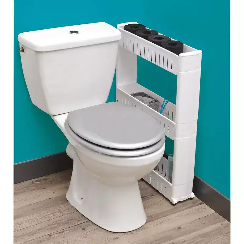 Chariot de rangement fin à roulettes à 3 niveaux, polypropylène, disponible en blanc, gris, noir