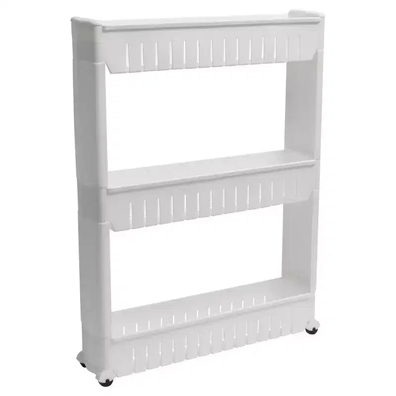 Chariot de rangement fin à roulettes à 3 niveaux, polypropylène, disponible en blanc, gris, noir