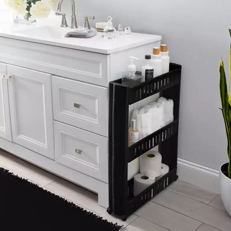 3-Tier Slim Rolling Storage Cart, Polypropylene, Available in White, Grey, Black