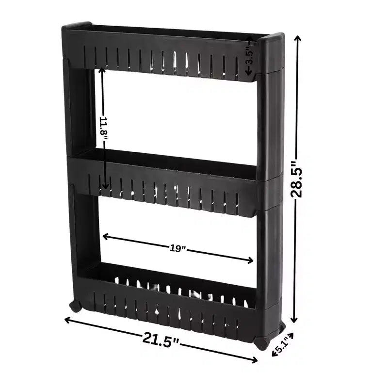 3-Tier Slim Rolling Storage Cart, Polypropylene, Available in White, Grey, Black
