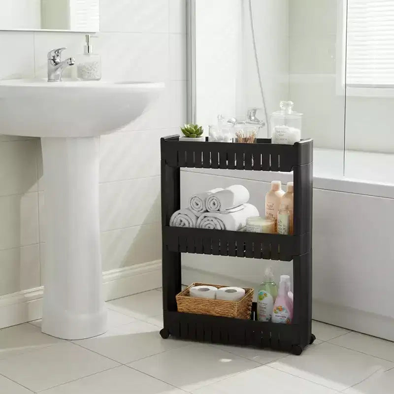 Evideco French Home Goods Multi-Purpose Slim Rolling Cart - 3-Tier Utility Organizer for Bathroom, Kitchen & Dorm - Available in White, Grey, Black