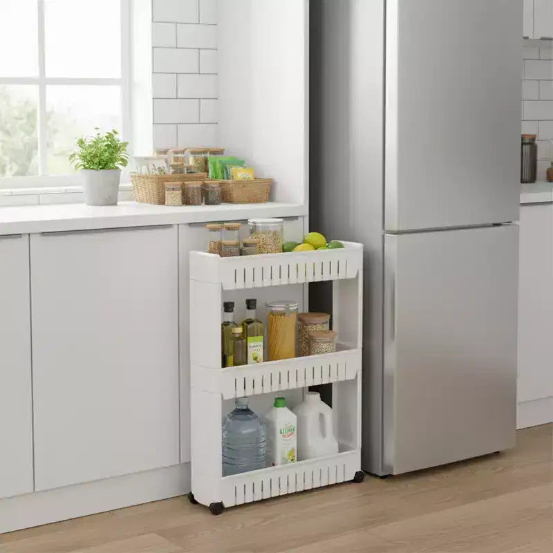 3-Tier Slim Rolling Storage Cart, Polypropylene, Available in White, Grey, Black